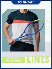 SALYWEE Llamativa raqueta de tenis de aluminio y fibra de carbono azul/verde unisex, con cuerdas premium, patrón pre-encordado 16x19, peso 345±10g, tamaño de cabeza de raqueta 102 pulg², con bolsa portátil, amortiguador de vibración y pelota de tenis para entrenamiento de jugadores intermedios
