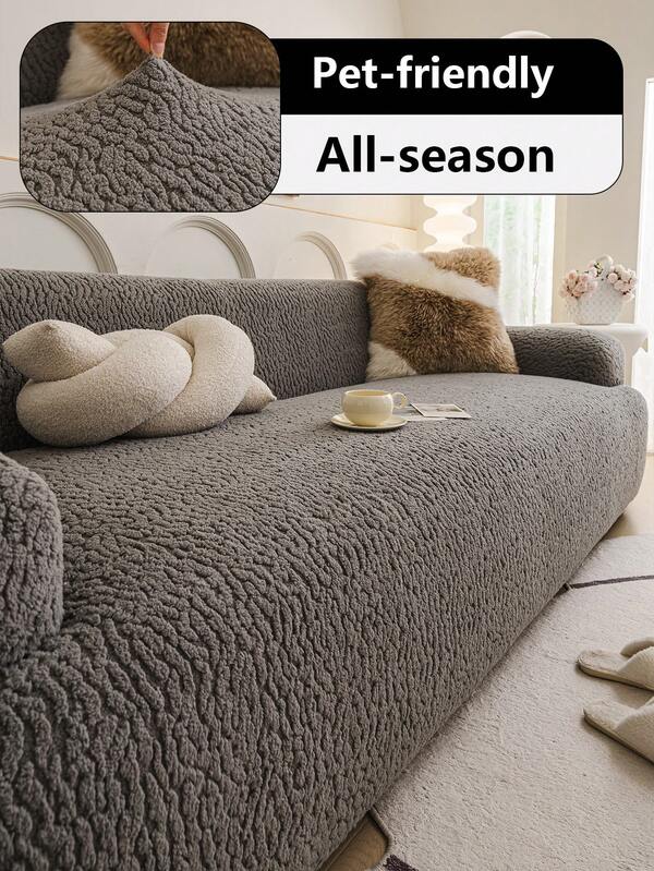 1pc Plush Multi-Color Plush Sofa Cover, Universal Fit Slipcover For All Seasons, Non-Slip And Fade Resistant Sofa Cushion Cover