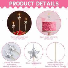 16 Pack Silver Birthday Candles For Cake Star Shaped Sparkler Candles Metallic Color Stereo Cake Topper Decorations For Birthday Party Supplies