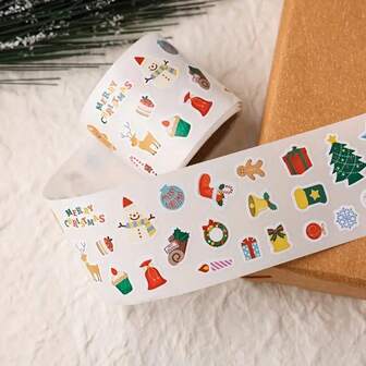 300pcs Christmas Sticker Rolls, Self-Adhesive, Cute Stickers For Scrapbooking, Diary, Gift Wrapping, Phone Cases, Water Bottles, Notebooks - Various Shapes