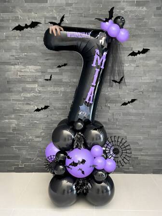24 件/套星期三主题气球花环架，星期三气球生日派对装饰，包括黑色 0-9 数字铝箔气球，3D 黑色蝙蝠贴纸，紫色和黑色乳胶气球，适用于生日派对装饰、生日、哥特卡通女孩生日、神秘人物主题派对、异想天开的星期三派对、周年纪念、淋浴、庆祝、紫色和黑色生日