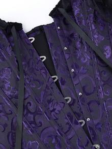 露肩蕾丝边装饰束胸上衣、紧身胸衣、紧身胸衣、无肩带女式外套、万圣节复古滑稽舞台表演服装 - 紫色 - 查看 4