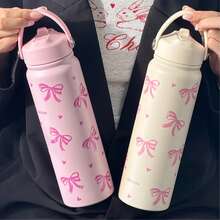 HILAKE Bottiglia d'acqua isolata in acciaio inossidabile da 800ml con stampa a fiocco - Tazza da caffè riutilizzabile con manico portatile e cannuccia pieghevole - Regalo perfetto per vacanze, amici, sorelle, fidanzate e colleghi - Ideale per mantenere le bevande calde o fredde - Multicolore - Visualizzare 6