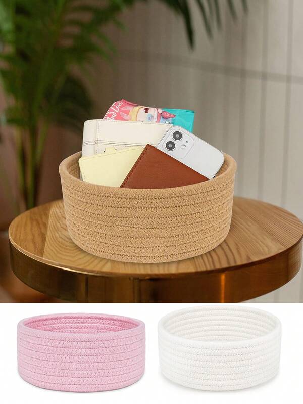 Mini Baumwollseil Flach Aufbewahrungskorb, gewebter Organizer Behälter, Ablage Korb für den Schreibtisch, kleiner Korb, Spielzeug & Zubehör Aufbewahrungskorb für Spielzeug, Alltagsartikel, Socken, Babysachen