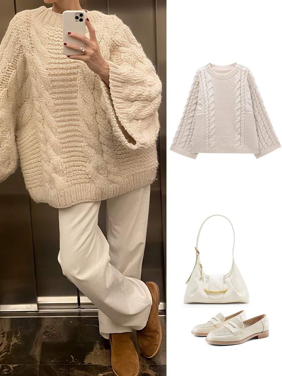 Women's Autumn Fashionable Minimalist Cable Knit Pullover Sweater