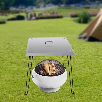 Outdoors Fire Pit Heat Deflector Pushes Heat Down And Out Stainless-Steel With Carrying Handle