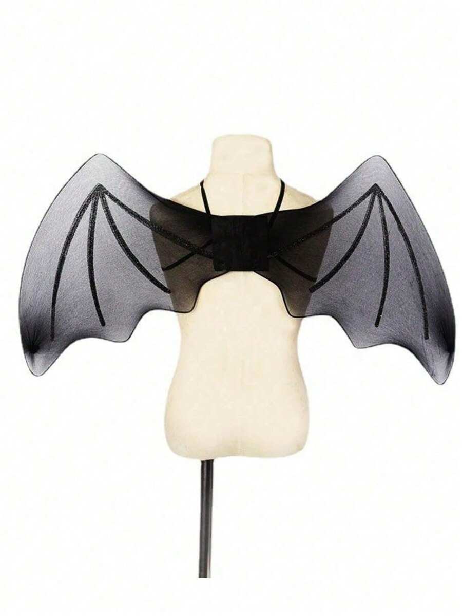 1 bộ đạo cụ biểu diễn tiệc Carnival COS Devil Wings, cánh dơi lưới đen có ba lô, trang phục biểu diễn lễ hội Halloween - màu đen - Xem 1