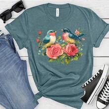 1/2/3pcs Set Cute Colored Pencil Sparrow & Rose Heat Transfer Stickers - Comfortable Floral And Bird Pattern Iron-On Patches For Decorating Jackets, T-Shirts, Bags, Pillows, Baseball Caps, Etc.