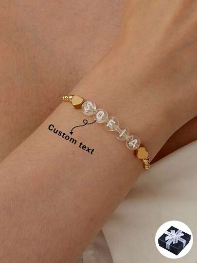 1pc Personalized Transparent Letter Beaded Customized Name Bracelet, Elegant Set Suitable For Women's Daily Wear, Can Customize Name, Slogan, Album Title, Concert Slogan, Gold, Fashion, Colorful, Retro, Minimalist, Unisex, Casual, Cute, Customized, Personalized, Unique, Ideal Gift For Him, Her, Boyfriend, Girlfriend