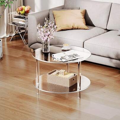 1pc Round Acrylic Table, Double-Layer Round Edge Table, Lightweight And Detachable, Suitable For Living Room, Office Reception, Apartment, And Outdoor Party