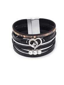 1 件装母子爱珍珠银皮革手链女士母亲节礼物