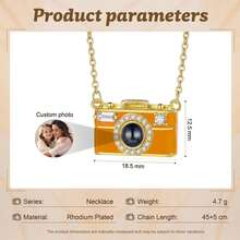 1pc Customized Photo Projection Necklace, Angel's Tear Stainless Steel Pendant With Personalized Photo Inside, Mother's Day Gift - Orange Camera - View 6