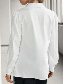 Elegant Women's White Shirt Collar Blouse With Long Regular Sleeves And Button Detailing