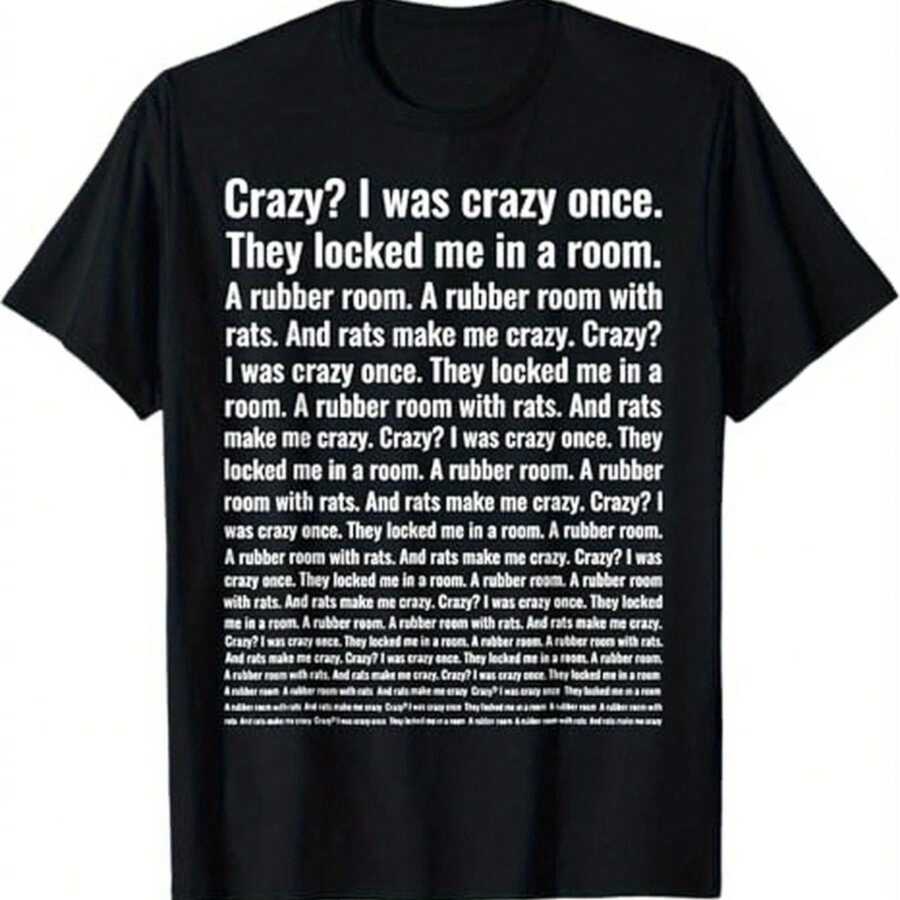 Black Funny Meme T-Shirt - "I Was Crazy Once" 100% Cotton, Casual & Sporty Fit For Men - Sizes S-XXXL, Perfect Gift For Dad Or Friends,A Surprise Gift For Family And Friends - 黑色 - 查看 1