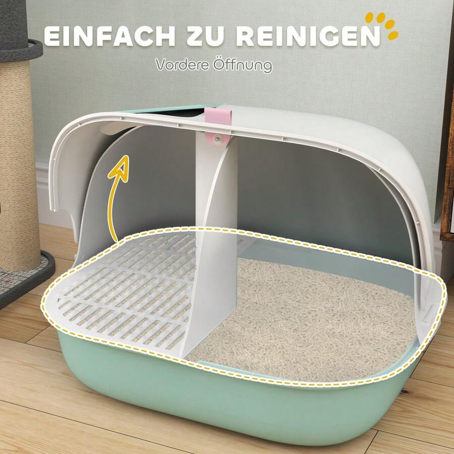 Katzentoilette mit Deckel, Katzenklo mit Sieb, Tür, Schaufel, geschlossen Katze Toilettenhaus für kleine Katze unter 3,5 kg, Indoor, Kunststoff, Grün