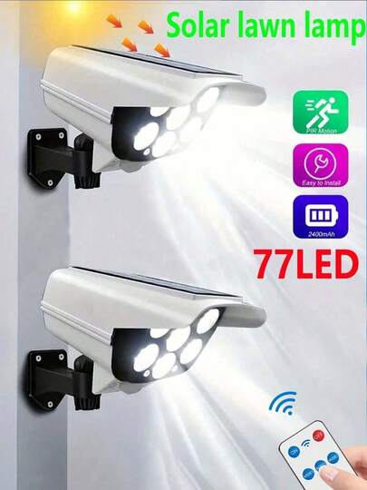 1PC Motion Sensor Solar Light, 2000 Lumens, 77LED Spotlight, 3 Functional Modes, Wireless Floodlights For Hotels, Porches, Gardens, Courtyards, Lanes, Virtual Security Camera - Solar And Motion Sensing -2025 Upgrade -1200mah