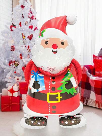 1pc Standing Santa Claus Foil Balloon With Hat, Gift And Christmas Tree Pattern Design, Suitable For Christmas Party Decoration, Santa Claus Decorative Balloon, Holiday Party, Room & Winter Themed Birthday Decoration, Indoor Decor And Celebration, New Year's Eve Party Balloon Supplies