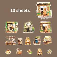 Beautiful Day Scenery Stickers, Animal Shop Street, Cute And Creative Handmade Account, Mobile Phone Back Card Decoration Collage - Multicolor - View 12