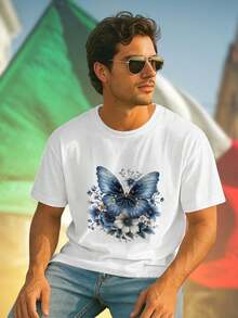T shirt uomo Blue Butterfly Flower maglietta estiva casual traspirante stile giovane idea regalo originale moda  fashion novità best seller offerta imperdibile