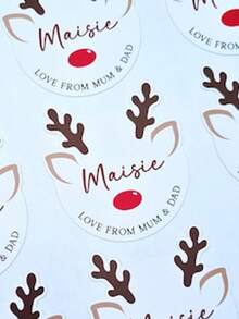 Personalisierte Weihnachts-Aufkleber-Geschenkanhänger - Größen: 40x40/50x50/70x70mm - mit Motiven von Weihnachtsmann, Rentier, Weihnachtsbaum - runde Namens-Geschenkanhänger - festliche Weihnachts-Tags