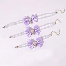 1pc Cute Pet Necklace, Cat Pearl Bowknot Necklace, Lovely Heart-Shaped Pearl Princess Style Pet Collar