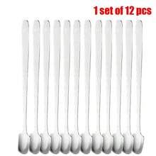 6-12件/套不锈钢咖啡勺，坚固的搅拌勺，冰淇淋勺，长柄，方头勺，时尚长柄勺，调味小勺，咖啡勺，燕窝蜂蜜勺，礼品勺 - 銀色 - 查看 10