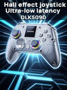 PHILIPS Controlador de juegos DLK5090 con latencia ultrabaja, joystick de efecto Hall, control inteligente de pantalla grande, función de ráfaga automática TURBO, cubierta magnética extraíble, pantalla interactiva inteligente de 1,44 pulgadas, compatible con múltiples dispositivos, gris