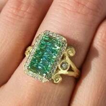 قطعة واحدة خاتم زركونيا نجمة سعودية بلون أخضر نعناعي على شكل وردة جليدية نسائي، مناسب كهدية أو للخطوبة أو للاستخدام اليومي