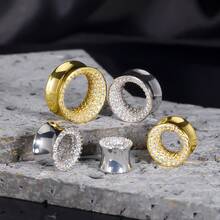 2pcs New Saddle Fit Sparkling Luxurious Round Ear Gauges Tunnels Expander Stretcher Piercing Body Jewelry Women Man Fashion Gift - Round - View 7