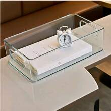 1 pieza Caja de almacenamiento transparente de acrílico, organizador de escritorio de gran capacidad, caja de almacenamiento de papelería a prueba de polvo para oficina