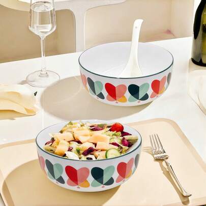 2pcs-8-Inch High-End Ceramic Set For Moving Into A New Home, Featuring Heat-Resistant And Simple Soup Bowls For Home Use.