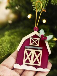 1pc Christmas Red Cottage Ornament, Rustic Farmhouse Style Christmas Tree Hanging Decoration, Holiday Party Supplies, Winter Interior Decoration, Christmas Wall Hangings, Holiday Pendant Ornaments, Seasonal Home Decoration, Door Decoration Pendant, Window Display, Suitable For Living Room, Bedroom, Office, Shop(Please Tear Off The Protective Film Before Use, Acrylic Material Is Not Glass) Christmas Decorations Room Decor