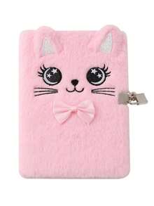 1 PC A5 Cartoon Cat Notebook With Lock Big Eyes Children'S Diary Student Creative Writing Hand Account Plush Book - Multicolor - View 9