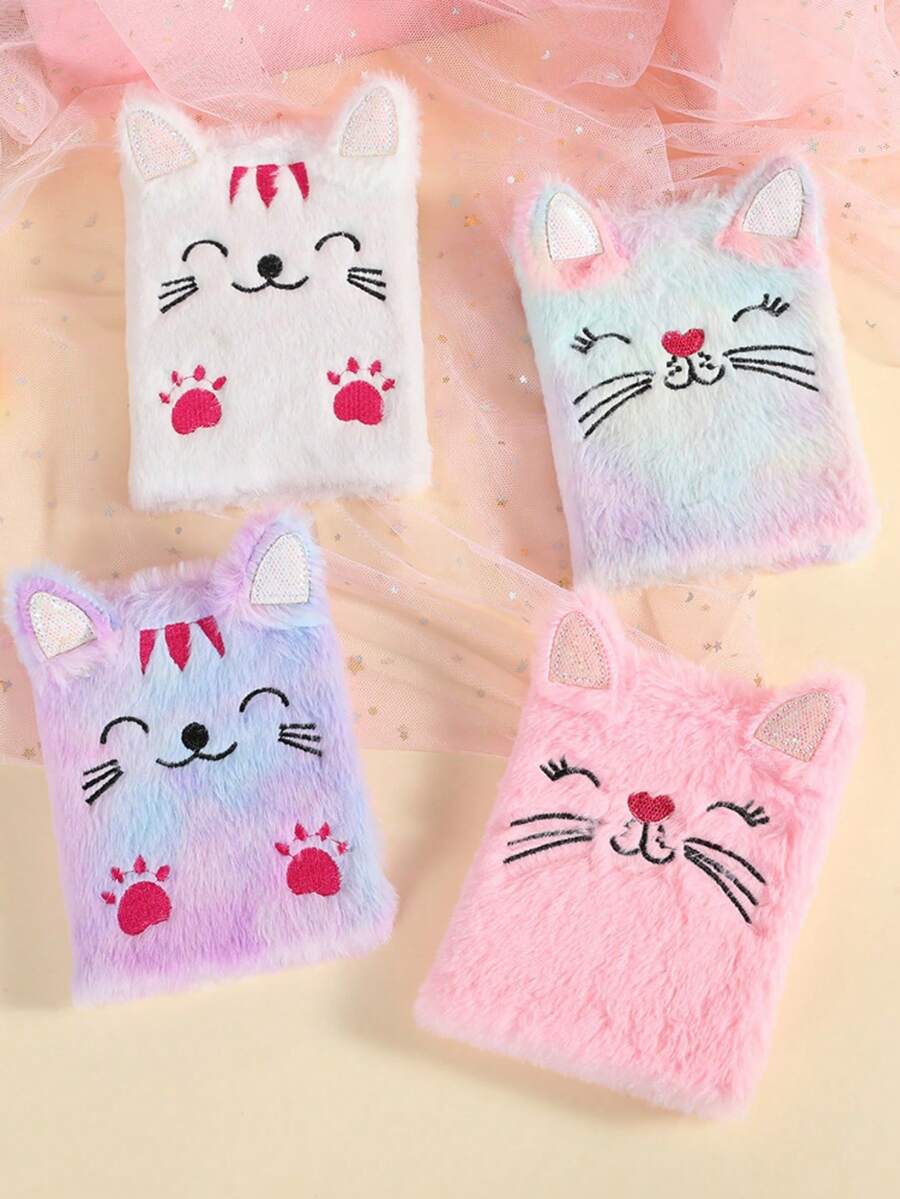 1pc Cute Cat Plush Notebook, Children's Cartoon Writing Book, Girls' Diary, Birthday Gift For Girl - Multicolor - View 1