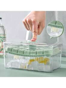 Bandeja para cubitos de hielo con cubitera y pala para cubitos de hielo para congelador, molde de silicona de 1/2 capas con botón de liberación, molde pequeño para hacer hielo para bebidas frías, cócteles y whisky. - Verde (1er piso) - Ver 3