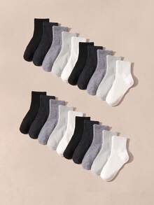 10 Pairs Kids & Teens Solid Color Casual Sports Mid-Calf Socks, Autumn/Winter