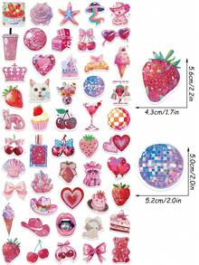 50pcs Magenta Girl Sticker Aesthetic Cartoon Decals For Waterbottle Laptop Luggage Guitar Scrapbook Journaling Phone Sticker - Hot Pink - View 5