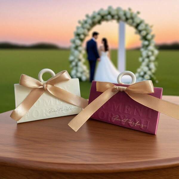 5pcs Bowknot Design Wood Ring Candy Gift Box, Ins Style Handheld Wedding Party Favors Candy Boxes