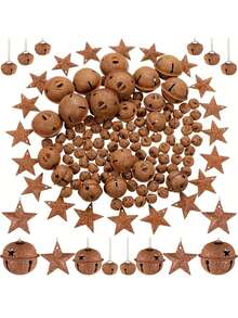 Set de 50 de clopoței de Crăciun vintage + 10 ornamente metalice în formă de stea, potrivite pentru bradul de Crăciun, meșteșuguri DIY pentru casă, decor de Crăciun pentru casă, decorațiuni suspendate cu tematică vintage de Crăciun, decorațiuni de Crăciun pentru interior și exterior, decor de cameră de iarnă