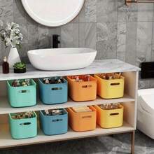 8-Piece Modern Stackable Storage Box With Lid - Waterproof Polypropylene Storage Box With Handle, Rectangular Flip Basket, Suitable For Bookshelves Organizing Box, Multifunctional Use: Handmade, Snack, Desktop And Dormitory Organization Storage Bins With Lids - 8包混裝 - 查看 7