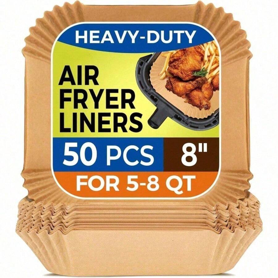 Air Fryer Paper Liners, 50 PCS Air Fryer Liners Disposable, 8" Square Baking Liner For 5-8 Qt Airfryer Basket, Non-Stick And Oil Proof Parchment Paper For Oven, Pans & Baking