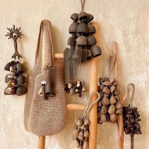 Kit de manualidades para hacer un móvil de viento con cáscaras de fruta natural, móvil de viento hecho a mano para jardín/balcón, decoración del hogar y relajación, colgante para bolso