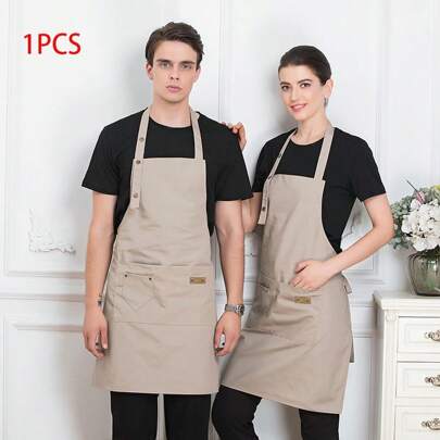 1pc Polyester Light Thin And Breathable Kitchen Unisex Waiter Cooking Restaurant Pocket Adjustable Hanging Neck Men Nail Shop Beauty Salon Apron For Woman Apron