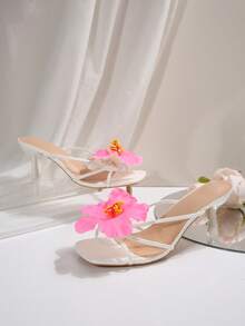 花卉装饰高跟凉鞋，适合海滩、旅行、高跟鞋、女士凉鞋、约会、通勤、派对和聚会