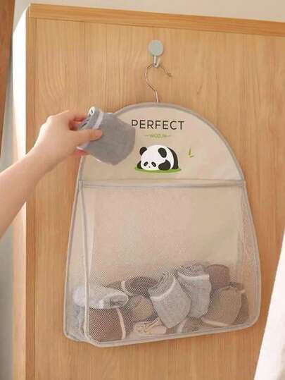 1 件熊猫印花内衣袜子收纳挂袋，简约风格涤纶矩形多口袋收纳袋，适用于衣柜、门、壁挂式正装裤鞋牛仔裤靴子裙子卧室，收纳袋，家居收纳，适用于女士白色 T 恤、女士黑色裤子