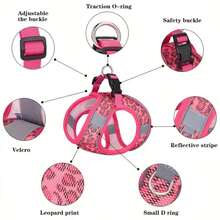 1 pezzo Set pettorina per animali domestici con motivo leopardato, pettorina leggera e regolabile per cani e gatti di piccola e media taglia