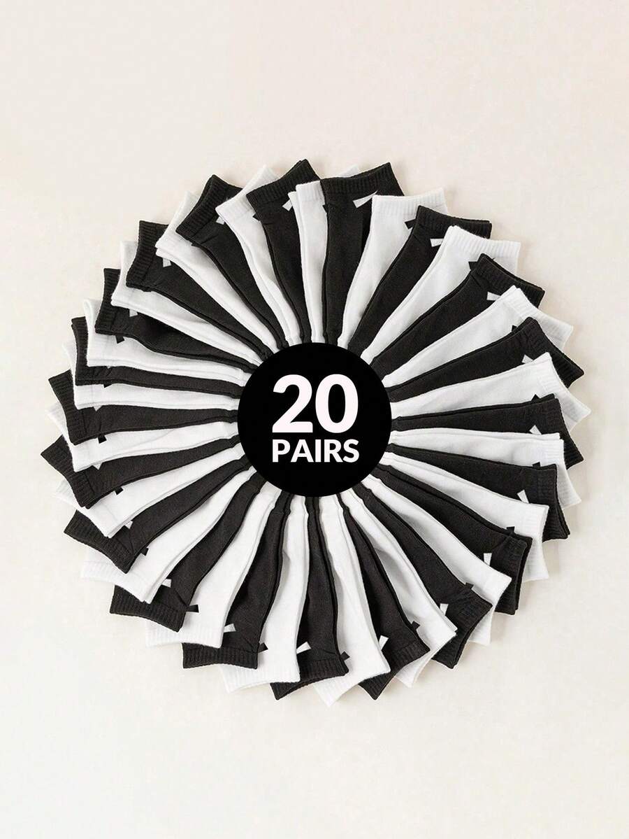 1/10/20 Pairs Men's Black & White Casual Boat Socks, Comfortable Moisture-Wicking Invisible Socks, Suitable For Daily Wear, Great Gift For Friends - Multicolor - View 1