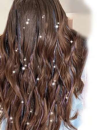 12pcs Embedded Hair Foil Extension 20.5 Inches For Girls And Ladies. For Christmas And Halloween. For Role-Playing And Party Use. Flashing Hair Accessories.