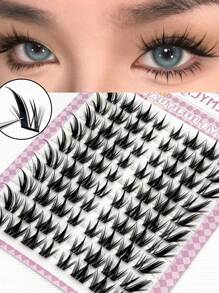 80pcs Cartoon Dog Style C-Curl Natural Look Thick 9-13mm Cat Eye Fox Fake Eyelashes, Suitable For Women's Eye Makeup, Party, Club, Makeup Beginners, Reusable, Instant Enlargement Effect Lash Clusters,Eye Lash Clusters,Individual Eyelashes,Lashes,Fake Lashes - C - View 2