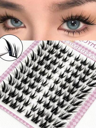 80pcs Cartoon Dog Style C-Curl Natural Look Thick 9-13mm Cat Eye Fox Fake Eyelashes, Suitable For Women's Eye Makeup, Party, Club, Makeup Beginners, Reusable, Instant Enlargement Effect Lash Clusters,Eye Lash Clusters,Individual Eyelashes,Lashes,Fake Lashes